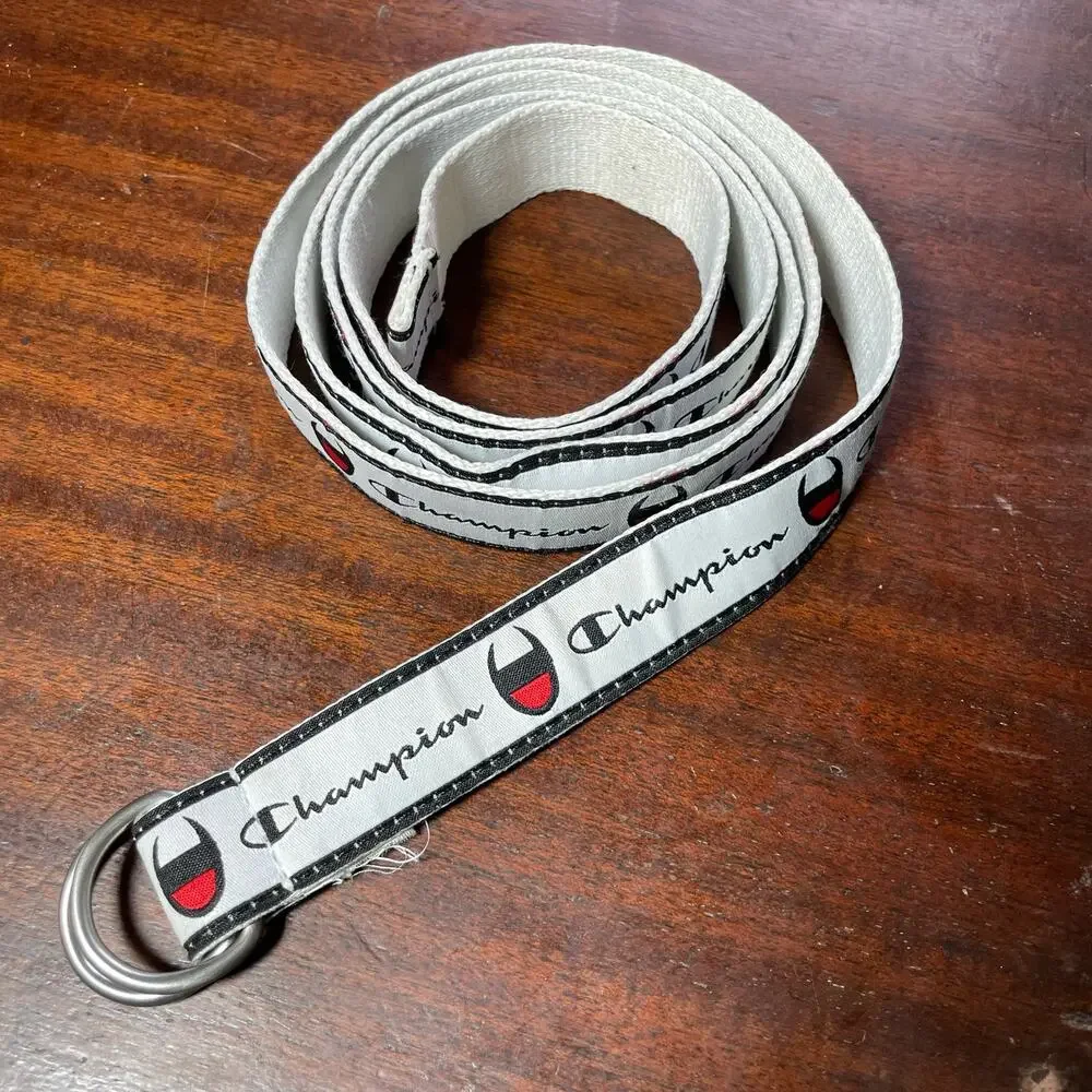 Champion White Cadet Repeating Logo D-Ring Skinny Belt - One Size - Extra Long
